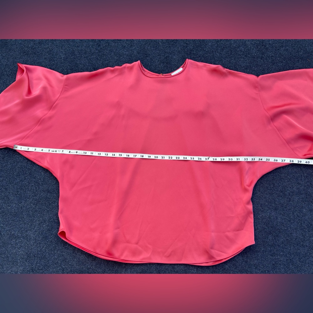 St. John Liquid Satin Blouse with Dramatic  Sleeves Crystal Buttons Coral Large - Picture 15 of 16